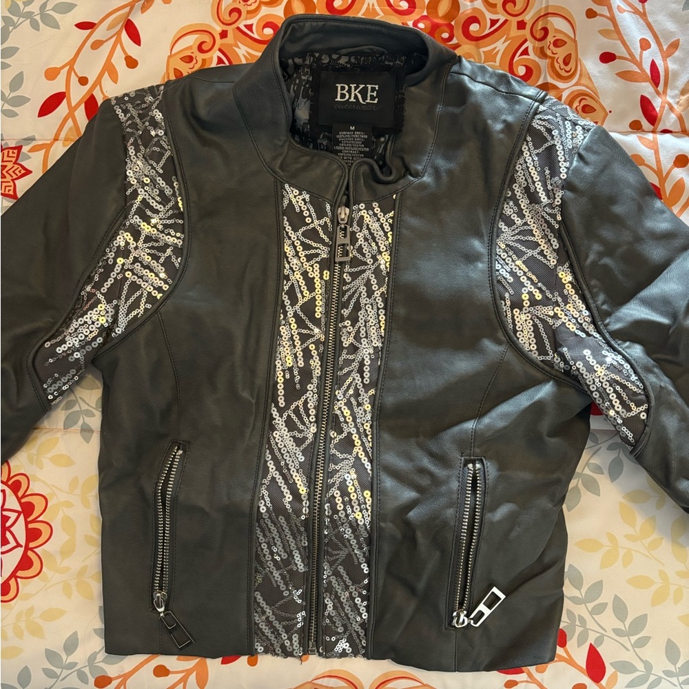BKE Faux Leather Sequin Jacket